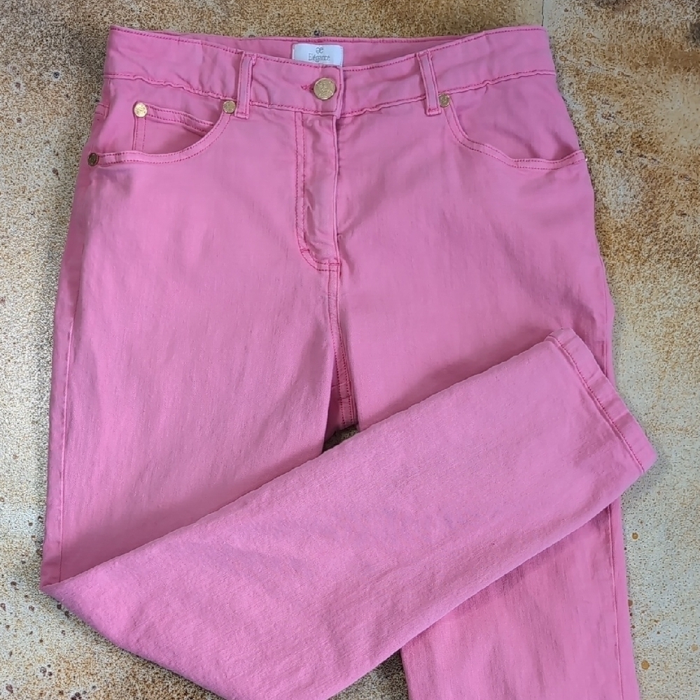 Elegance Paris | Vibrant Baby Pink Stretchy Jeans Chinos Size 8